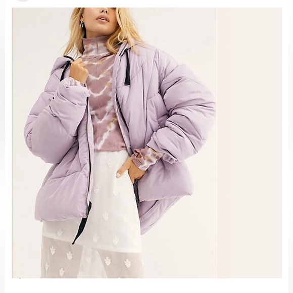 Free People Hailey Puffer Oversized Lilac Cloud Hooded Jacket M - Picture 3 of 14